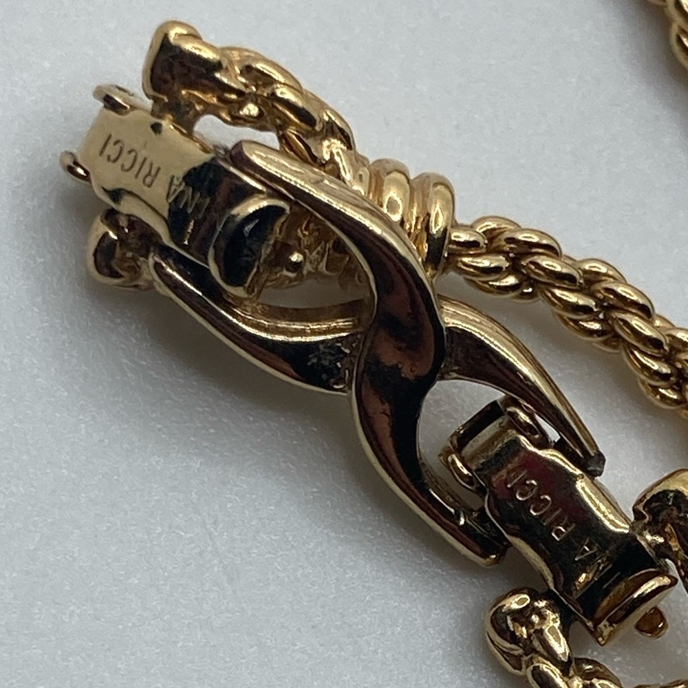 𝅺vtg Nina Ricci Black Enamel Rhinestone Square Pendant Gold Tone Necklace 17” - Picture 7 of 8